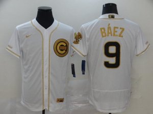 Chicago Cubs #9 Javier Baez White Golden Flex Base Jersey