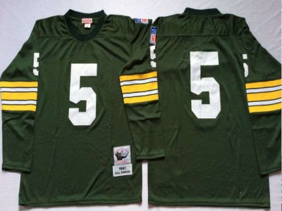 Green Bay Packers #5 Paul Hornung 1961 Throwback Green Long Sleeve Jersey