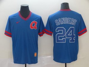 Atlanta Braves #24 Deion Sanders Throwback Blue Jersey