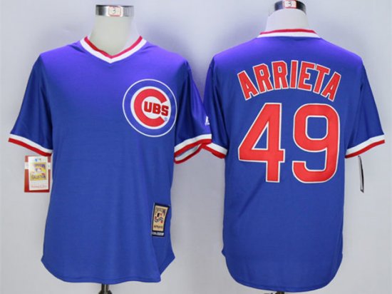 Chicago Cubs #49 Jake Arrieta Throwback Blue Jersey