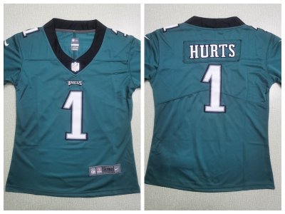 Women's Philadelphia Eagles #1 Jalen Hurts Green Vapor Limited Jersey