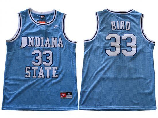 Indiana State Sycamores #33 Larry Bird Light Blue College Basketball Jersey