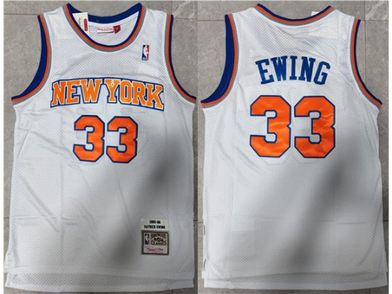 New York Knicks #33 Patrick Ewing 1985-86 White Hardwood Classics Jersey