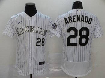 Colorado Rockies #28 Nolan Arenado White Stripe Flex Base Jersey