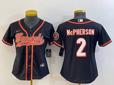 Womens Cincinnati Bengals #2 Evan McPherson Black Baseball Jersey