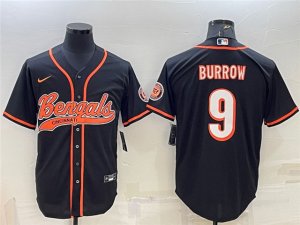 Cincinnati Bengals #9 Joe Burrow Black Baseball Cool Base Jersey