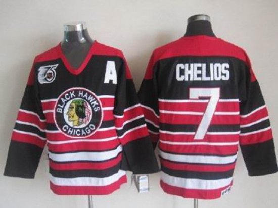 Chicago Blackhawks #7 Chris Chelios 1940's CCM Vintage Black Jersey