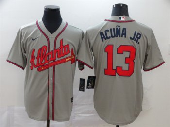 Atlanta Braves #13 Ronald Acuna Jr. Gray Cool Base Jersey