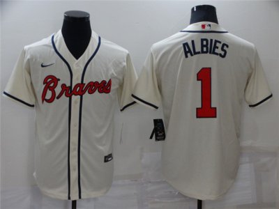 Atlanta Braves #1 Ozzie Albies Cream Cool Base Jersey