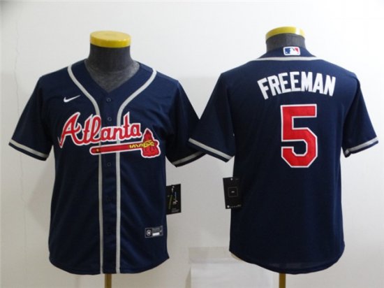 Youth Atlanta Braves #5 Freddie Freeman Navy Cool Base Jersey