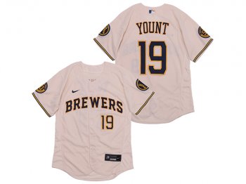 Milwaukee Brewers #19 Robin Yount Cream Flex Base Jersey