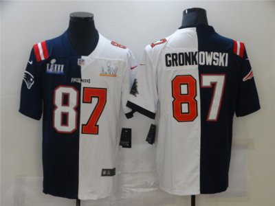 New England Patriots #87 Rob Gronkowski Split Navy/White Super Bowl LIII/LV Jersey
