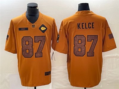 Kansas City Chiefs #87 Travis Kelce 2023 Brown Salute To Service Limited Jersey