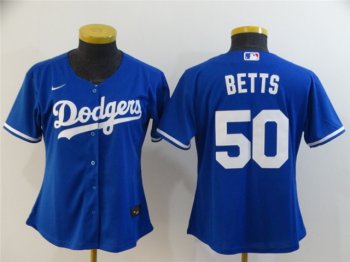 Womens Los Angeles Dodgers #50 Mookie Betts Royal Blue Cool Base Jersey