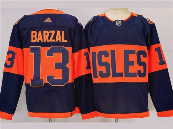 New York Islanders #13 Mathew Barzal 2024 Stadium Series Navy Jersey