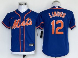 Youth New York Mets #12 Francisco Lindor Royal/Orange Cool Base Jersey