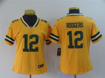 Women's Green Bay Packers #12 Aaron Rodgers Gold Inverted Limited Jersey