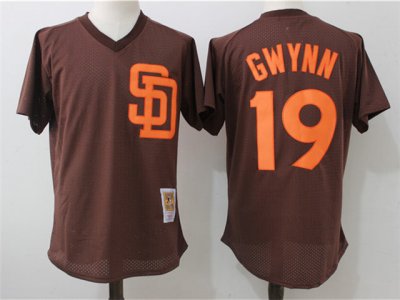 San Diego Padres #19 Tony Gwynn 1985 Brown Cooperstown Mesh Batting Practice Jersey