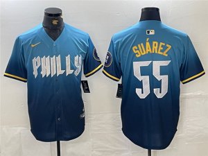 Philadelphia Phillies #55 Ranger Suarez Blue 2024 City Connect Limited Jersey