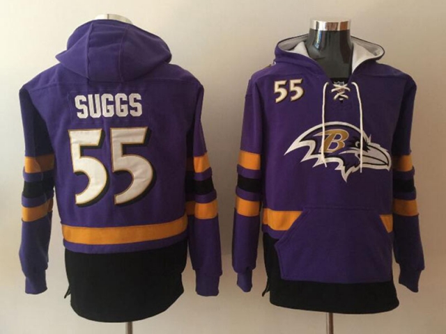 Baltimore Ravens #55 Terrell Suggs Purple Pocket Pullover Hoodie - Click Image to Close