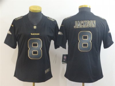 Women's Baltimore Ravens #8 Lamar Jackson Black Gold Vapor Limited Jersey