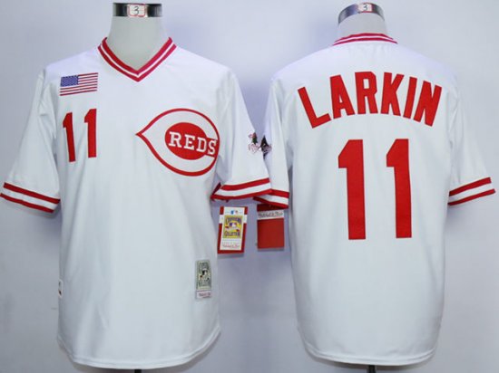 Cincinnati Reds #11 Barry Larkin 1990 Throwback White Jersey