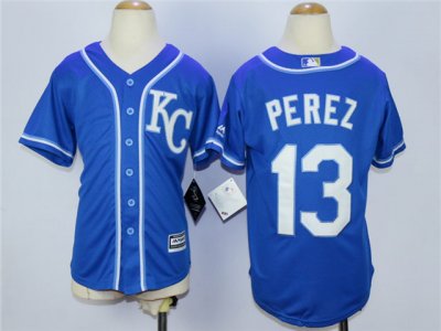 Youth Kansas City Royals #13 Salvador Perez Alternate Royal Blue Cool Base Jersey