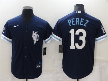 Kansas City Royals #13 Salvador Perez 2022 Navy City Connect Cool Base Jersey