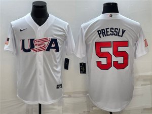 USA #55 Ryan Pressly White 2023 World Baseball Classic Jersey