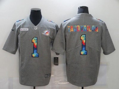 Miami Dolphins #1 Tua Tagovailoa Gray Rainbow Vapor Limited Jersey