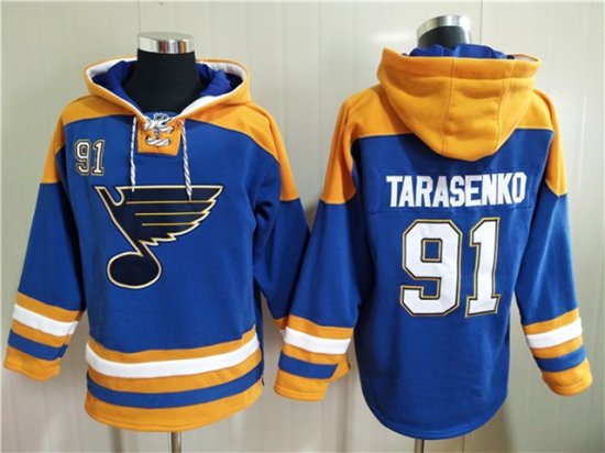 St. Louis Blues #91 Vladimir Tarasenko Blue Ageless Must-Have Lace-Up Pullover Hoodie