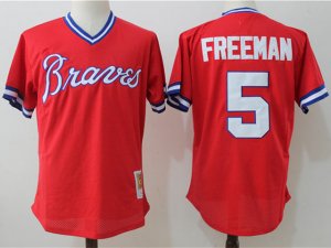 Atlanta Braves #5 Freddie Freeman Red Cooperstown Mesh Batting Practice Jersey