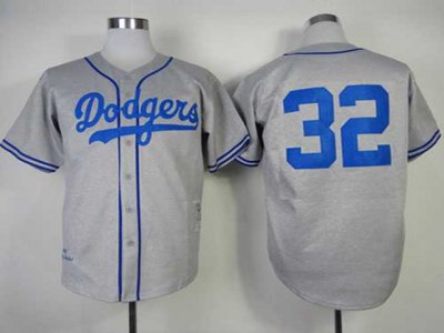 Los Angeles Dodgers #32 Sandy Koufax 1955 Throwback Gray Jersey