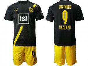 20/21 Borussia Dortmund #9 Erling Braut Haland Away Black Short Sleeve Soccer Jersey