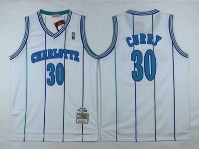 Charlotte Hornets #30 Dell Curry White Hardwood Classic Jersey