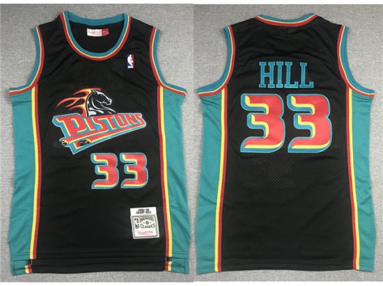 Detroit Pistons #33 Grant Hill 1998-99 Black Hardwood Classics Jersey