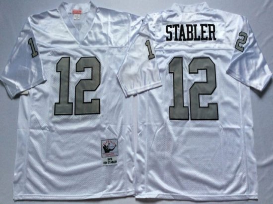 Oakland Raiders #12 Ken Stabler 1976 Throwback White/Silver Jersey