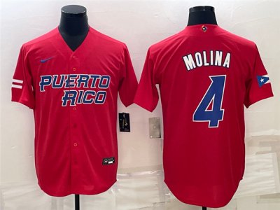 Puerto Rico #4 Yadier Molina Red 2023 World Baseball Classic Jersey