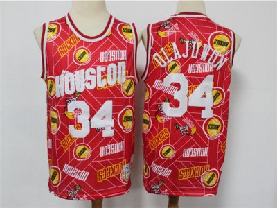 Houston Rockets #34 Hakeem Olajuwon Red Tear Up Pack Hardwood Classics Jersey