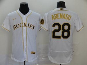 Colorado Rockies #28 Nolan Arenado White Golden Flex Base Jersey