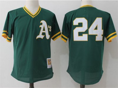 Oakland Athletics #24 Rickey Henderson 1991 Throwback Green Cooperstown Mesh Batting Practice Jersey