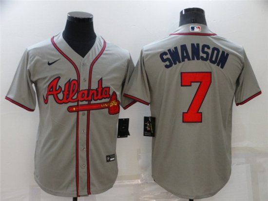 Atlanta Braves #7 Dansby Swanson Gray Cool Base Jersey