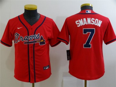 Youth Atlanta Braves #7 Dansby Swanson Red Cool Base Jersey