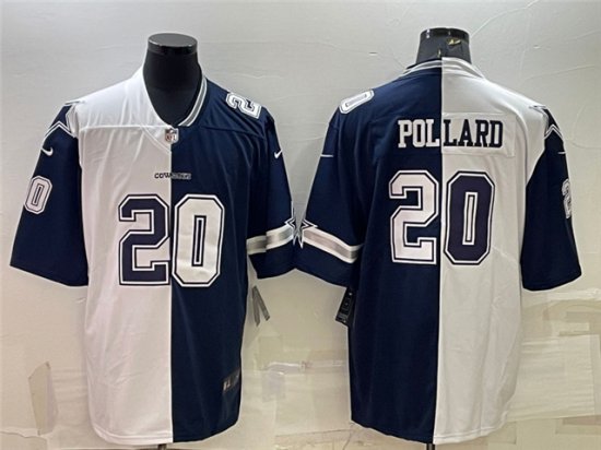 Dallas Cowboys #20 Tony Pollard Split White/Blue Limited Jersey