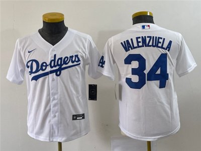 Youth Los Angeles Dodgers #34 Fernando Valenzuela White Cool Base Jersey