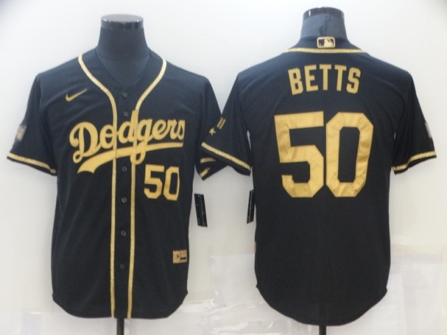 Los Angeles Dodgers #50 Mookie Betts Black Gold Cool Base Jersey - Click Image to Close