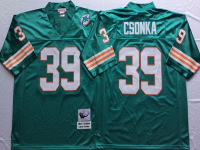 Miami Dolphins #39 Larry Csonka Throwback Aqua Jersey