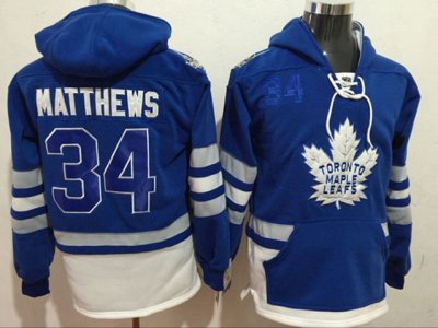 Toronto Maple Leafs #34 Auston Matthews Blue One Front Pocket Hoodie Jersey