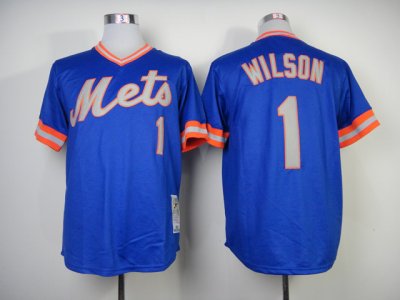 New York Mets #1 Mookie Wilson Throwback Blue Jersey