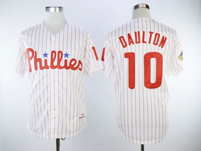 Philadelphia Phillies #10 Darren Daulton 1993 White Stripe Throwback Jersey